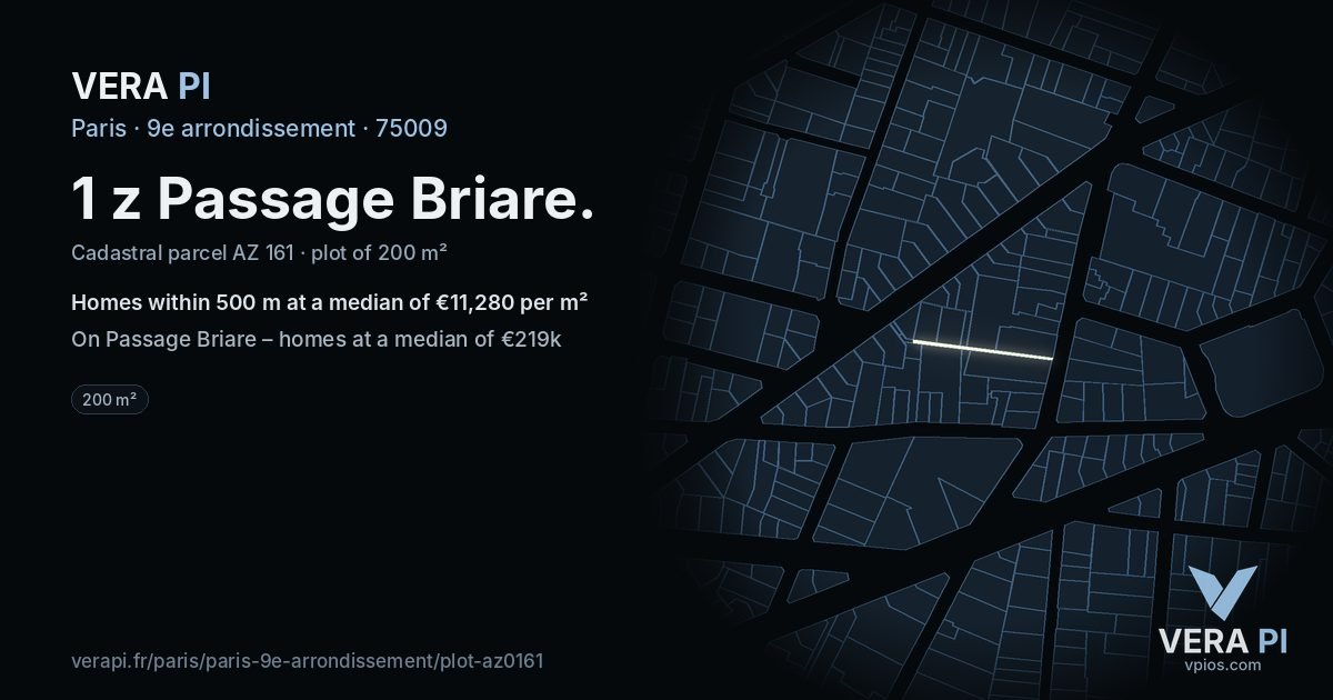 1 z Passage Briare, 9e arrondissement at night – the plot lit, the parcels around coloured by the prices near them