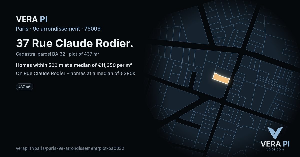 37 Rue Claude Rodier, 9e arrondissement at night – the plot lit, the parcels around coloured by the prices near them