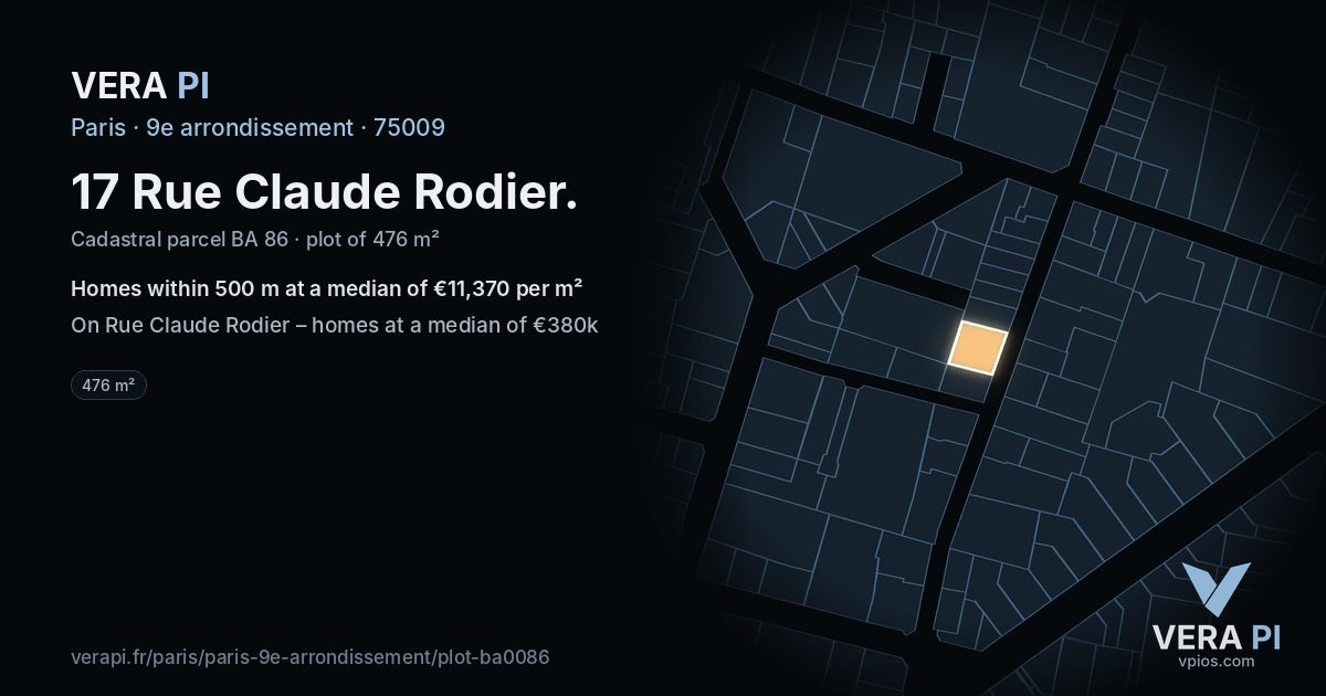 17 Rue Claude Rodier, 9e arrondissement at night – the plot lit, the parcels around coloured by the prices near them