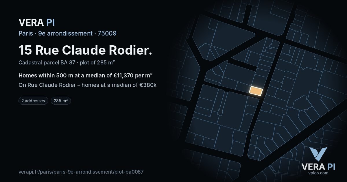 15 Rue Claude Rodier, 9e arrondissement at night – the plot lit, the parcels around coloured by the prices near them