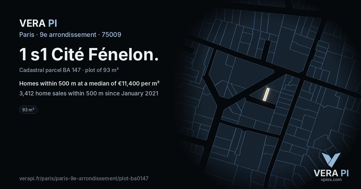 1 s1 Cité Fénelon, 9e arrondissement at night – the plot lit, the parcels around coloured by the prices near them