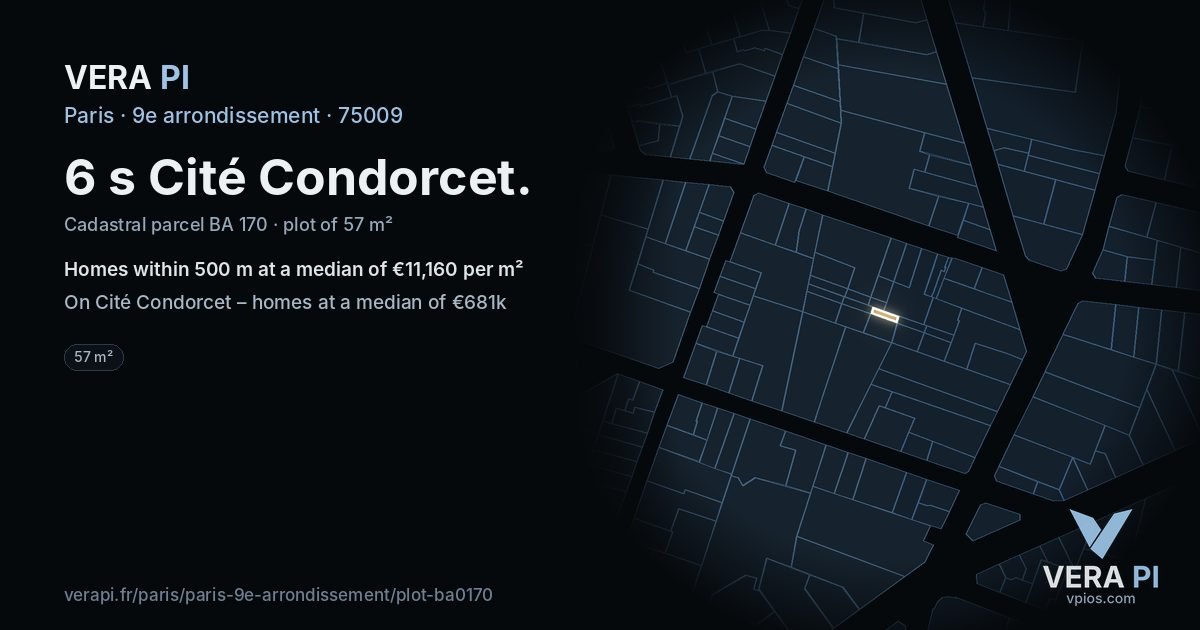 6 s Cité Condorcet, 9e arrondissement at night – the plot lit, the parcels around coloured by the prices near them
