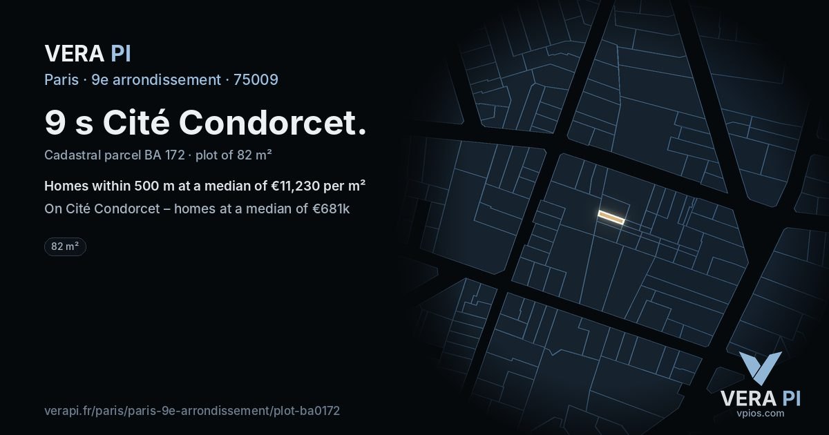 9 s Cité Condorcet, 9e arrondissement at night – the plot lit, the parcels around coloured by the prices near them