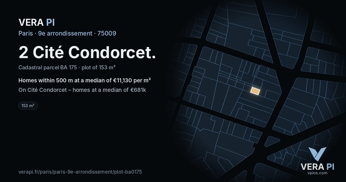 2 Cité Condorcet, 9e arrondissement at night – the plot lit, the parcels around coloured by the prices near them