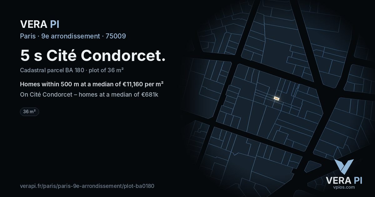 5 s Cité Condorcet, 9e arrondissement at night – the plot lit, the parcels around coloured by the prices near them