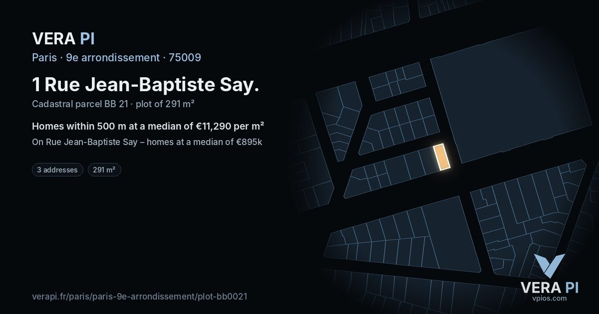 1 Rue Jean-Baptiste Say, 9e arrondissement at night – the plot lit, the parcels around coloured by the prices near them
