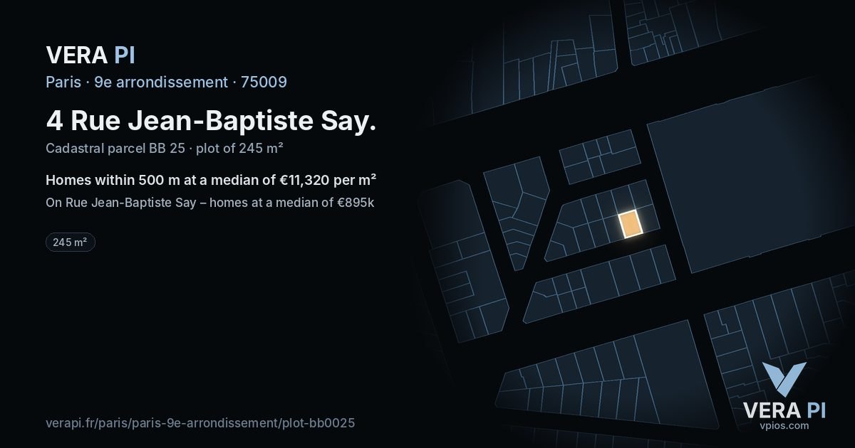 4 Rue Jean-Baptiste Say, 9e arrondissement at night – the plot lit, the parcels around coloured by the prices near them