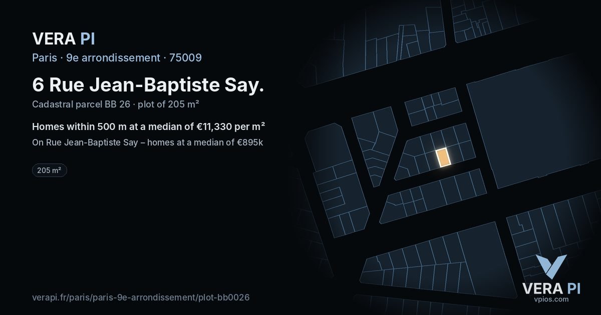 6 Rue Jean-Baptiste Say, 9e arrondissement at night – the plot lit, the parcels around coloured by the prices near them