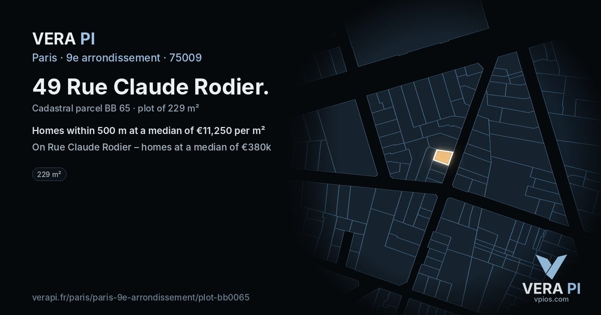 49 Rue Claude Rodier, 9e arrondissement at night – the plot lit, the parcels around coloured by the prices near them