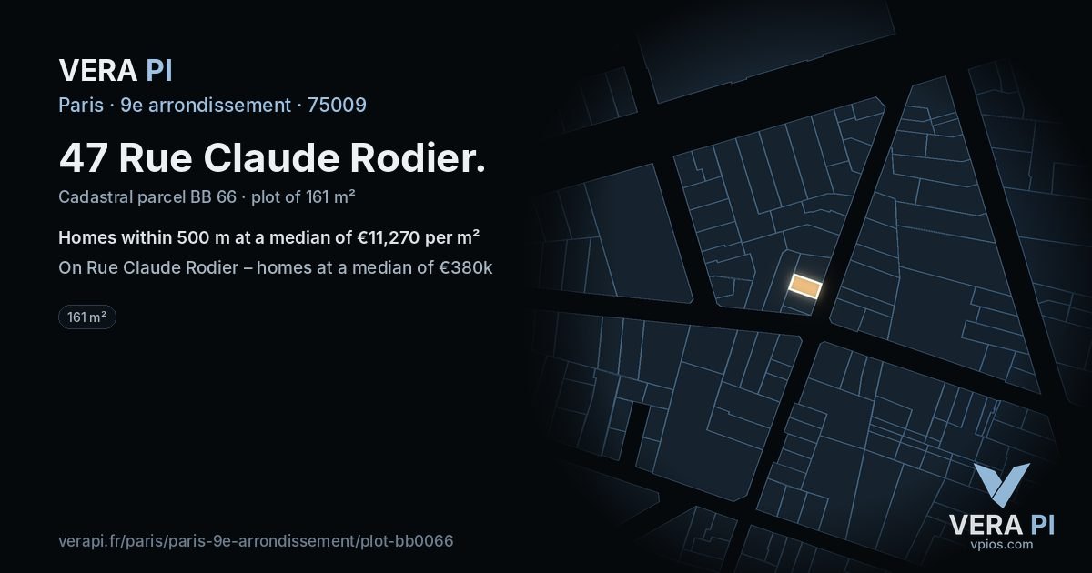 47 Rue Claude Rodier, 9e arrondissement at night – the plot lit, the parcels around coloured by the prices near them