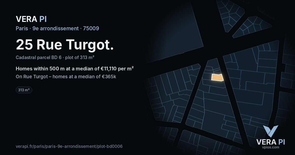 25 Rue Turgot, 9e arrondissement at night – the plot lit, the parcels around coloured by the prices near them