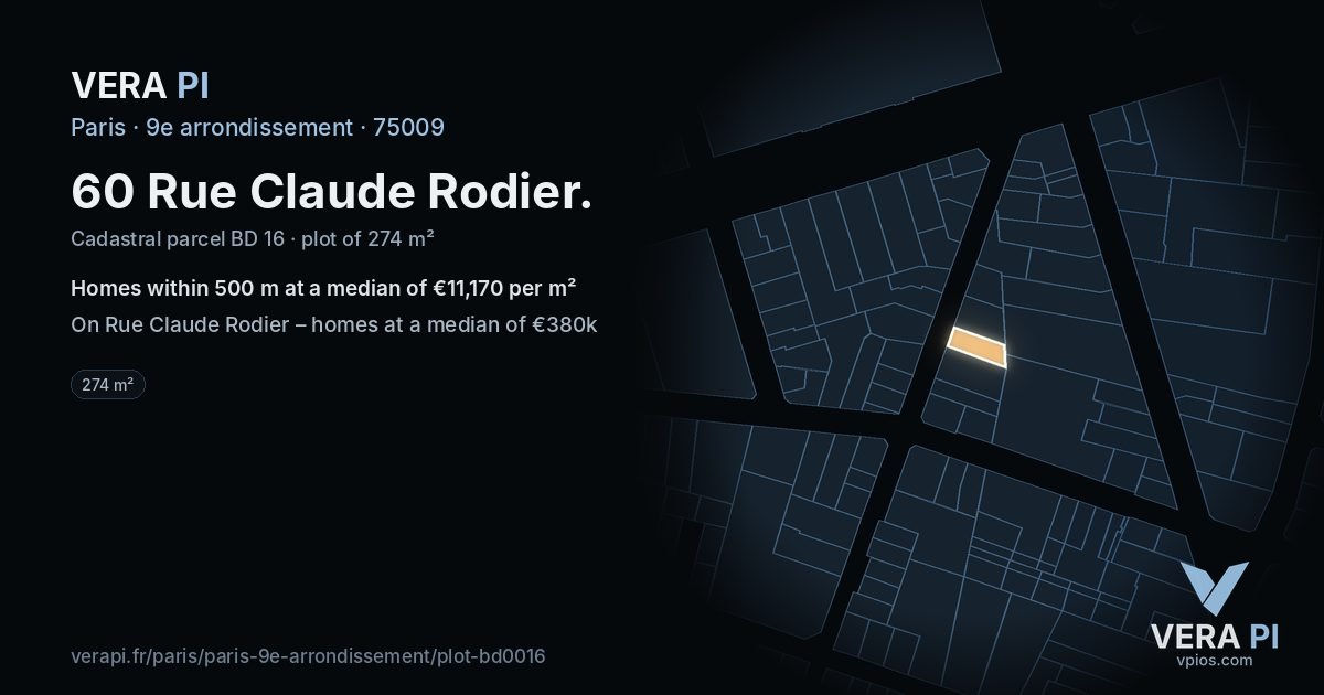 60 Rue Claude Rodier, 9e arrondissement at night – the plot lit, the parcels around coloured by the prices near them