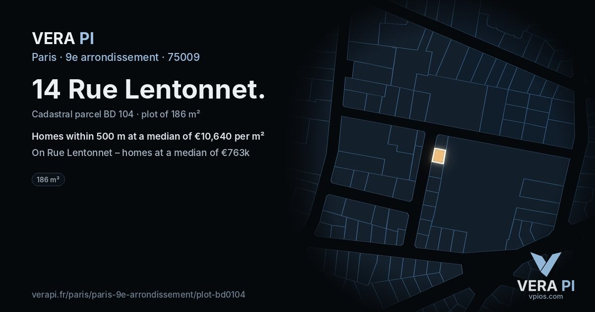 14 Rue Lentonnet, 9e arrondissement at night – the plot lit, the parcels around coloured by the prices near them