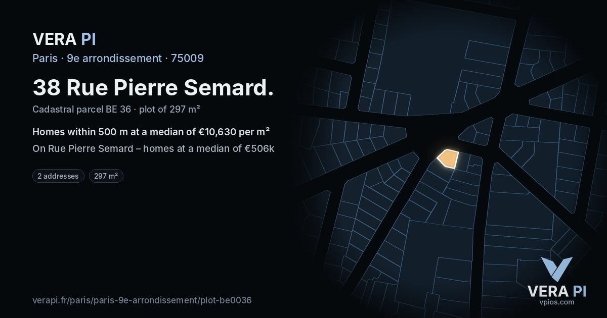 38 Rue Pierre Semard, 9e arrondissement at night – the plot lit, the parcels around coloured by the prices near them