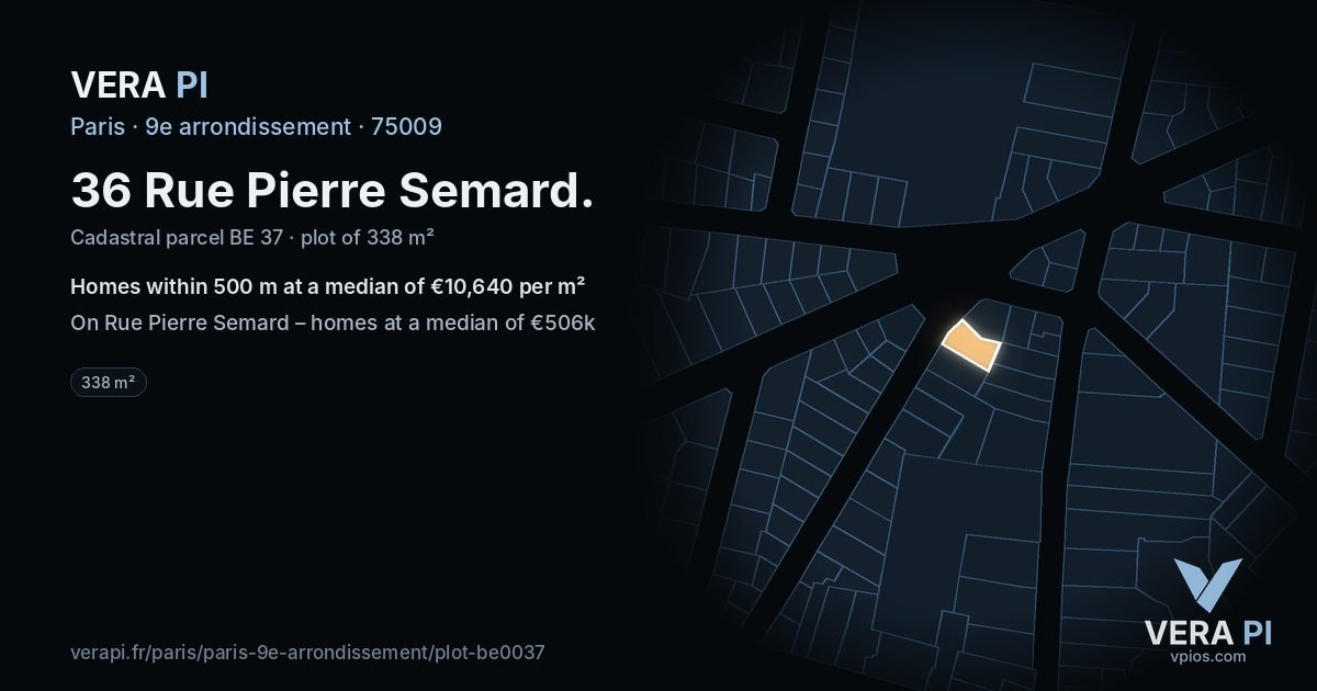36 Rue Pierre Semard, 9e arrondissement at night – the plot lit, the parcels around coloured by the prices near them