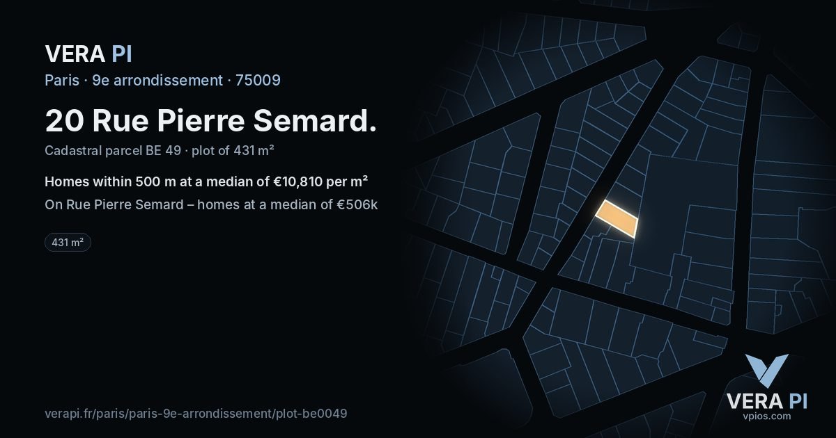 20 Rue Pierre Semard, 9e arrondissement at night – the plot lit, the parcels around coloured by the prices near them