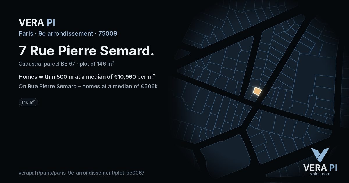 7 Rue Pierre Semard, 9e arrondissement at night – the plot lit, the parcels around coloured by the prices near them