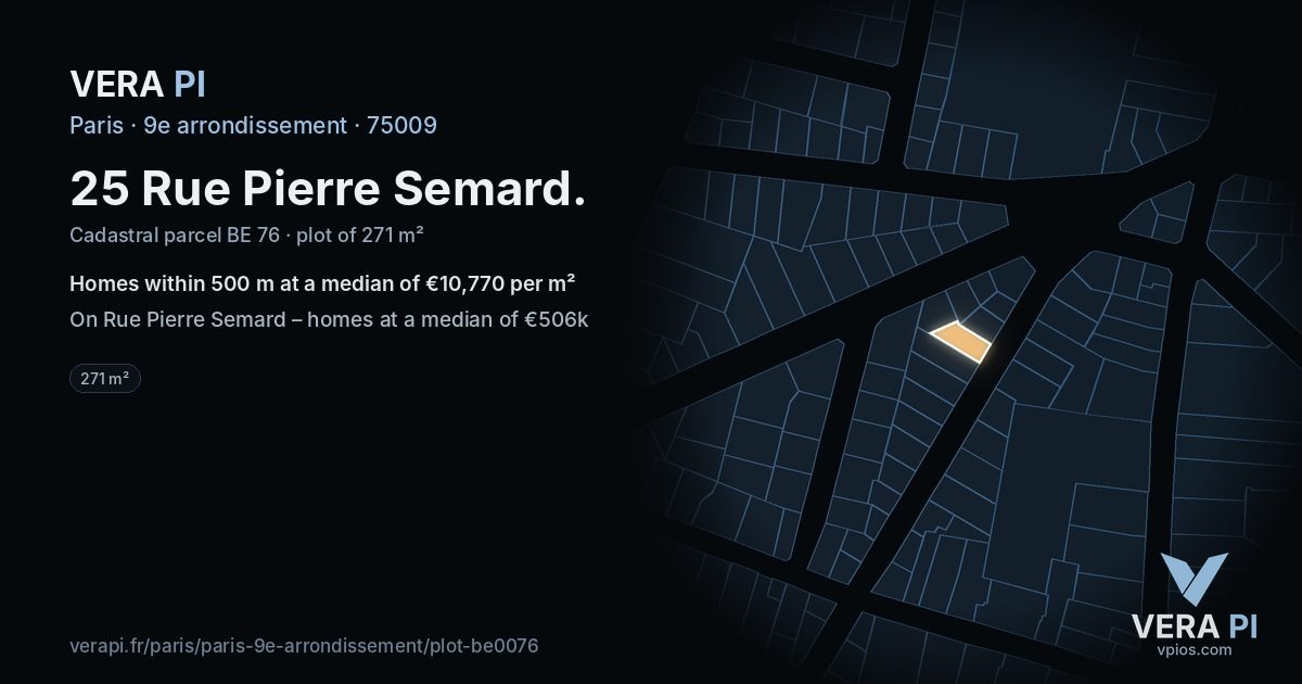 25 Rue Pierre Semard, 9e arrondissement at night – the plot lit, the parcels around coloured by the prices near them