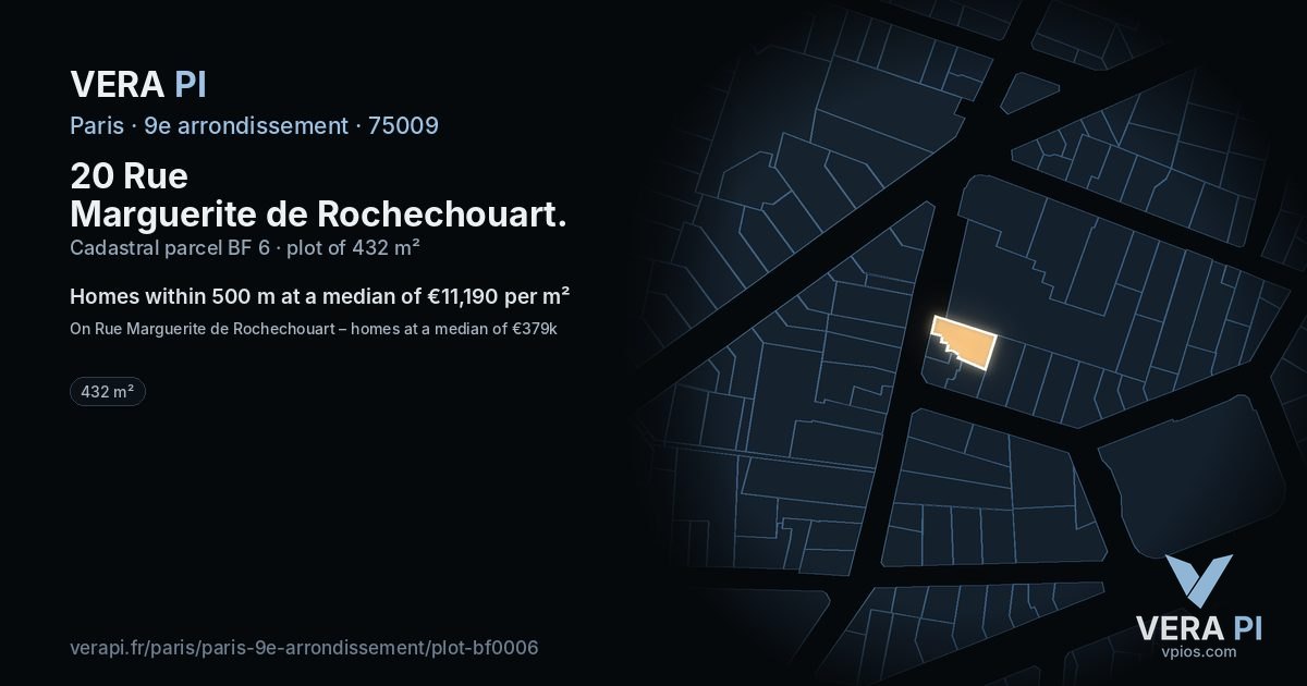 20 Rue Marguerite de Rochechouart, 9e arrondissement at night – the plot lit, the parcels around coloured by the prices near them