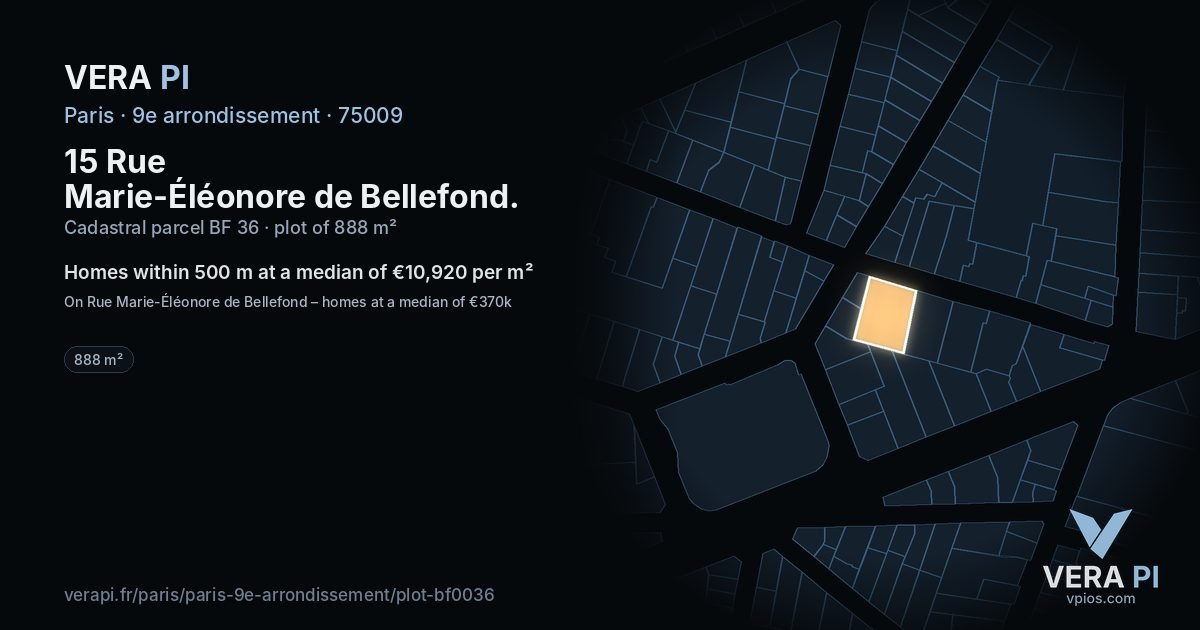 15 Rue Marie-Éléonore de Bellefond, 9e arrondissement at night – the plot lit, the parcels around coloured by the prices near them