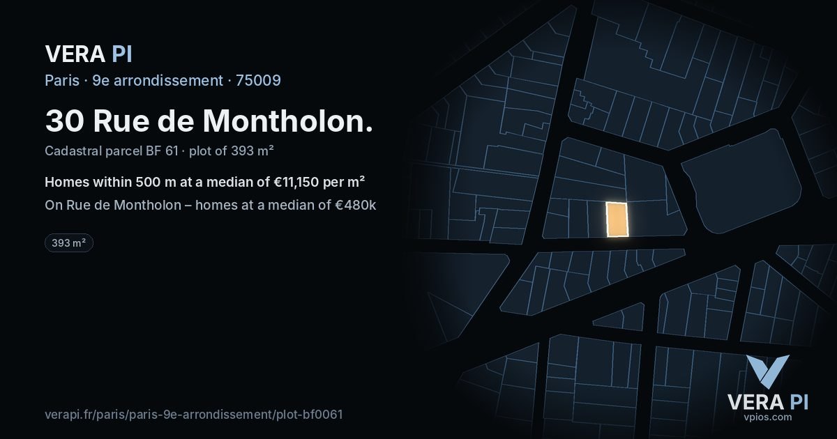 30 Rue de Montholon, 9e arrondissement at night – the plot lit, the parcels around coloured by the prices near them