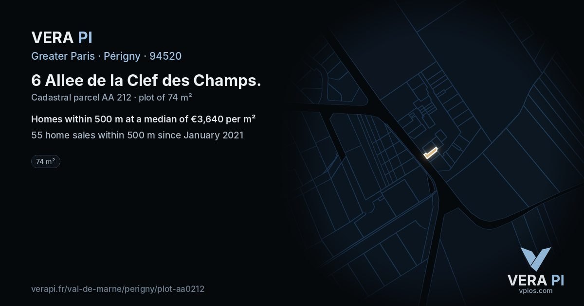 6 Allee de la Clef des Champs, Périgny at night – the plot lit, the parcels around coloured by the prices near them