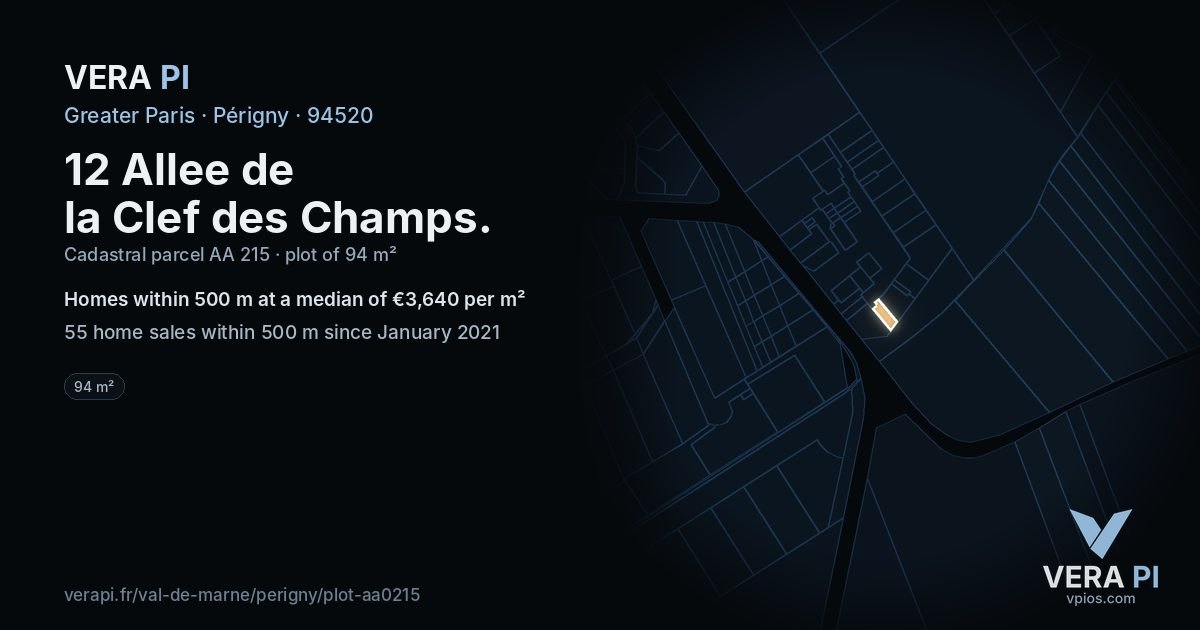 12 Allee de la Clef des Champs, Périgny at night – the plot lit, the parcels around coloured by the prices near them