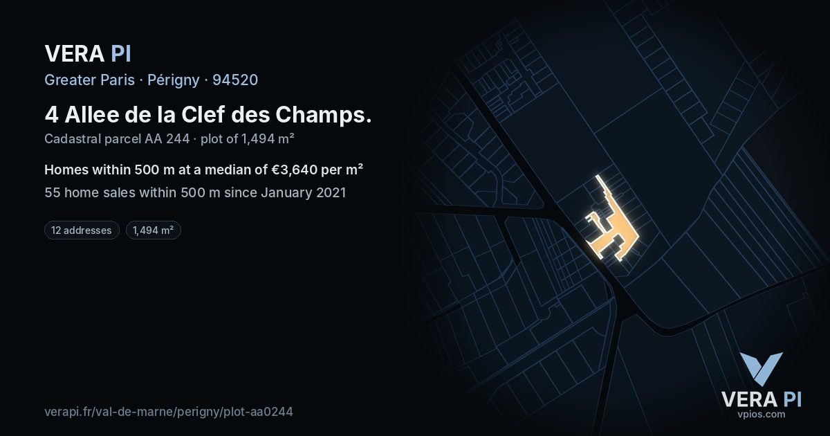 4 Allee de la Clef des Champs, Périgny at night – the plot lit, the parcels around coloured by the prices near them