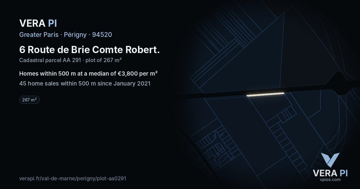 6 Route de Brie Comte Robert, Périgny at night – the plot lit, the parcels around coloured by the prices near them