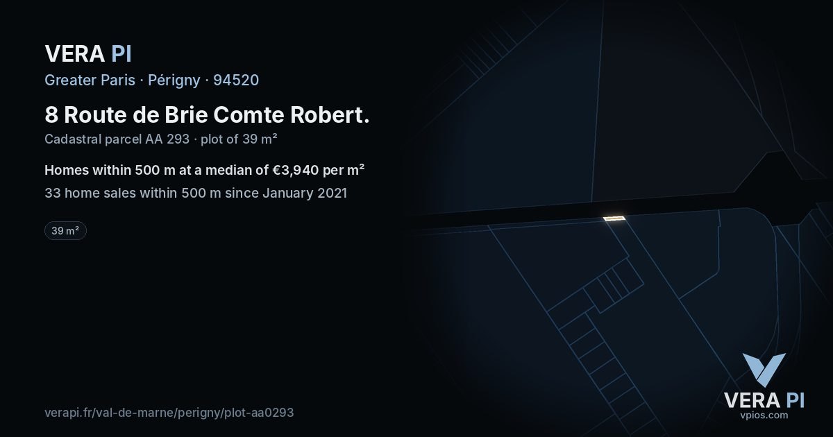 8 Route de Brie Comte Robert, Périgny at night – the plot lit, the parcels around coloured by the prices near them