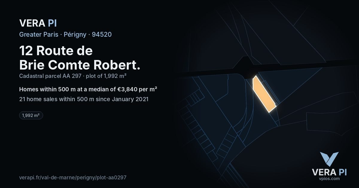 12 Route de Brie Comte Robert, Périgny at night – the plot lit, the parcels around coloured by the prices near them