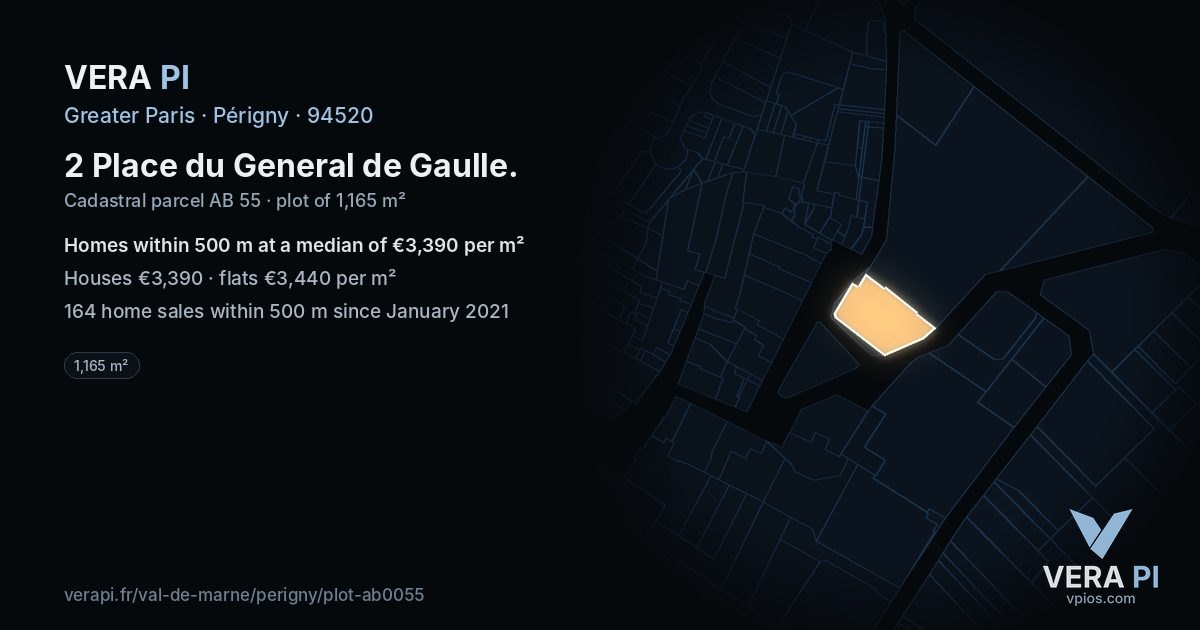 2 Place du General de Gaulle, Périgny at night – the plot lit, the parcels around coloured by the prices near them
