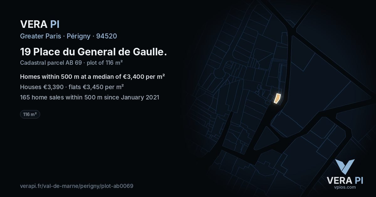 19 Place du General de Gaulle, Périgny at night – the plot lit, the parcels around coloured by the prices near them