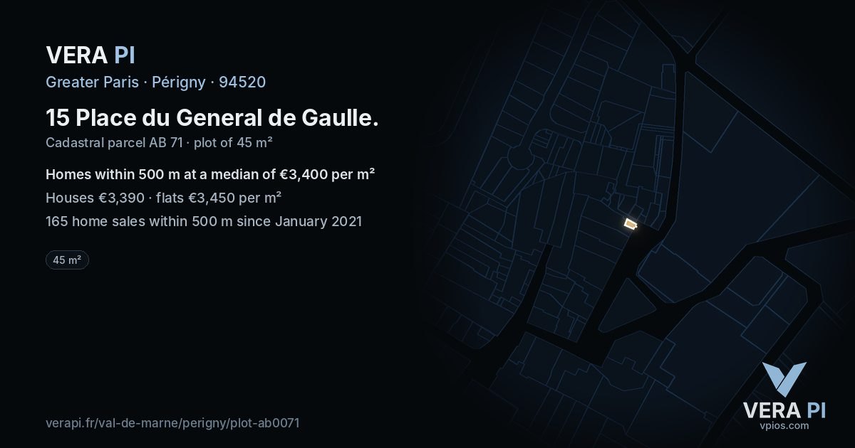 15 Place du General de Gaulle, Périgny at night – the plot lit, the parcels around coloured by the prices near them
