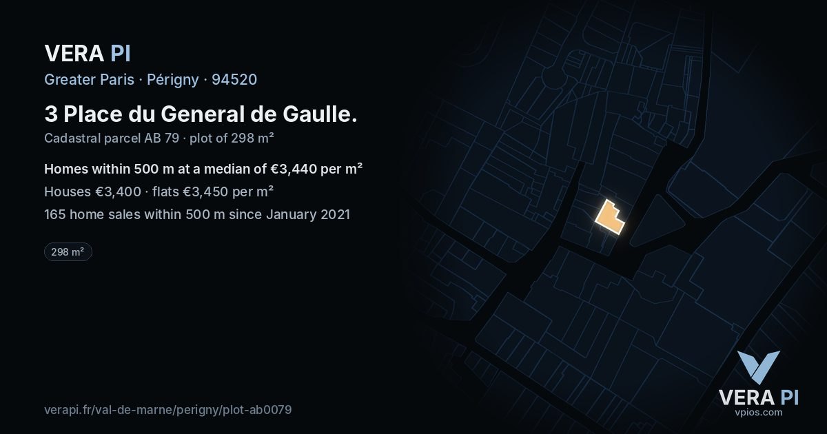 3 Place du General de Gaulle, Périgny at night – the plot lit, the parcels around coloured by the prices near them