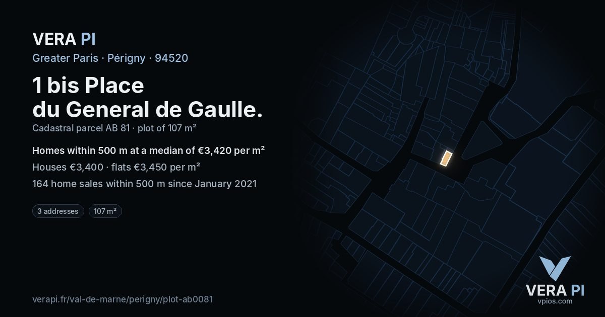 1 bis Place du General de Gaulle, Périgny at night – the plot lit, the parcels around coloured by the prices near them