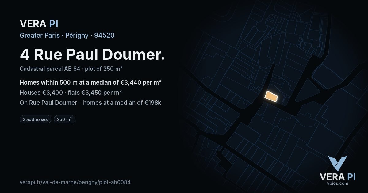 4 Rue Paul Doumer, Périgny at night – the plot lit, the parcels around coloured by the prices near them