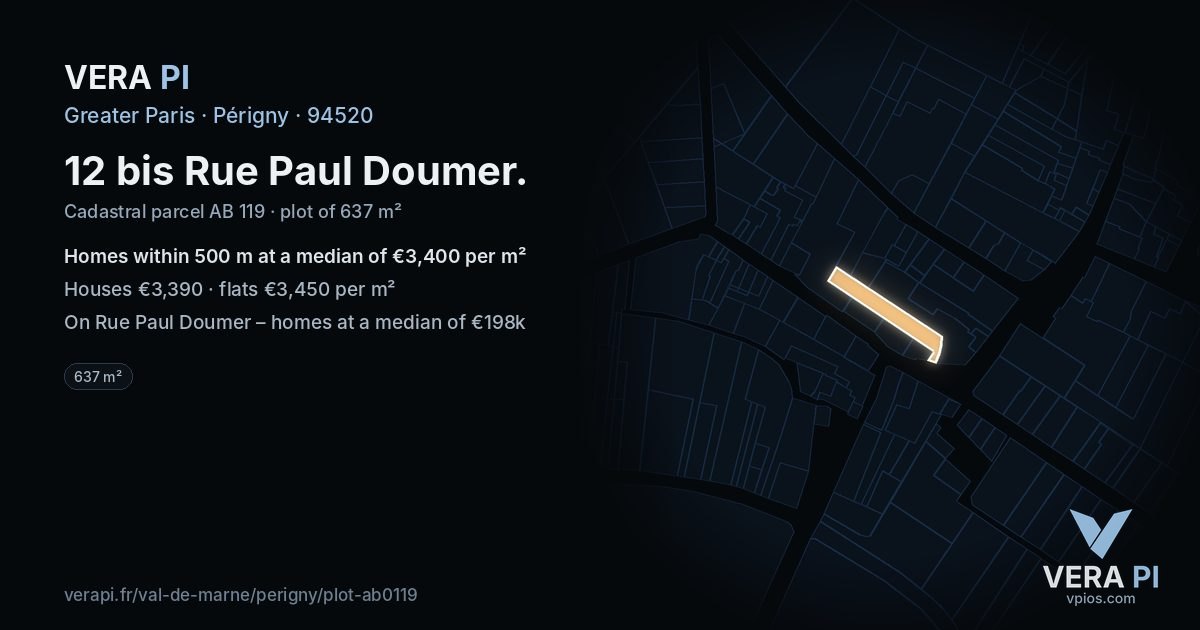 12 bis Rue Paul Doumer, Périgny at night – the plot lit, the parcels around coloured by the prices near them
