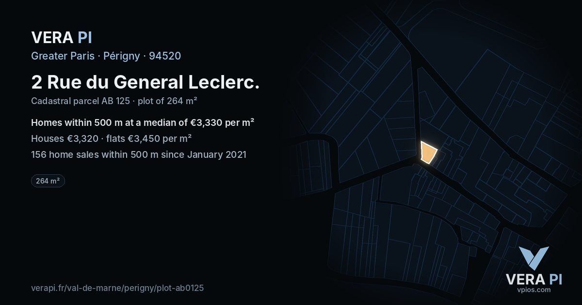 2 Rue du General Leclerc, Périgny at night – the plot lit, the parcels around coloured by the prices near them