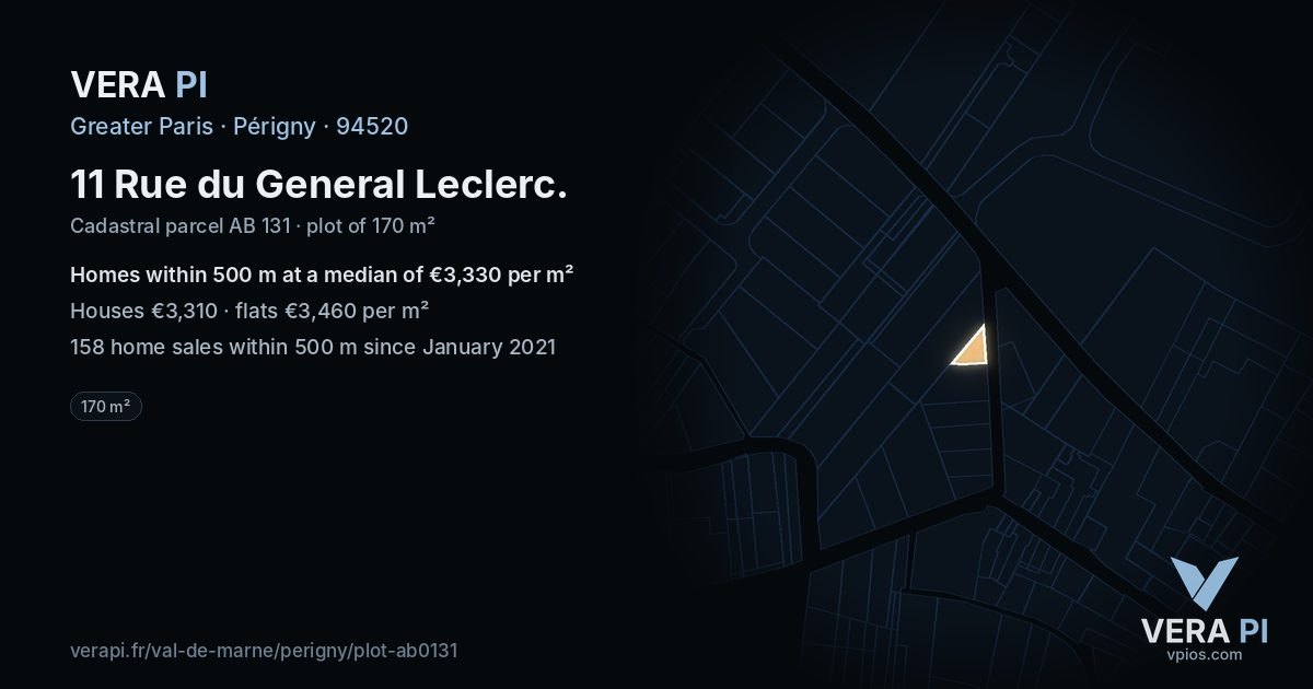 11 Rue du General Leclerc, Périgny at night – the plot lit, the parcels around coloured by the prices near them