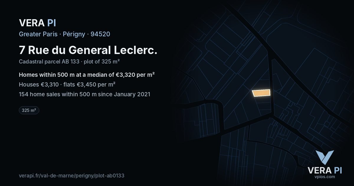 7 Rue du General Leclerc, Périgny at night – the plot lit, the parcels around coloured by the prices near them