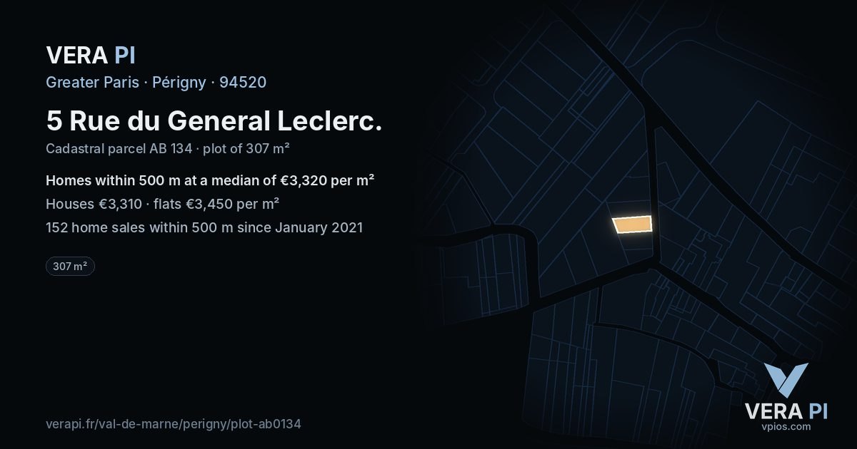 5 Rue du General Leclerc, Périgny at night – the plot lit, the parcels around coloured by the prices near them