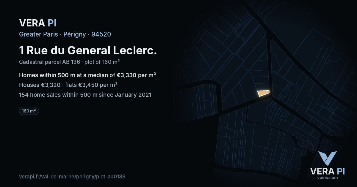1 Rue du General Leclerc, Périgny at night – the plot lit, the parcels around coloured by the prices near them