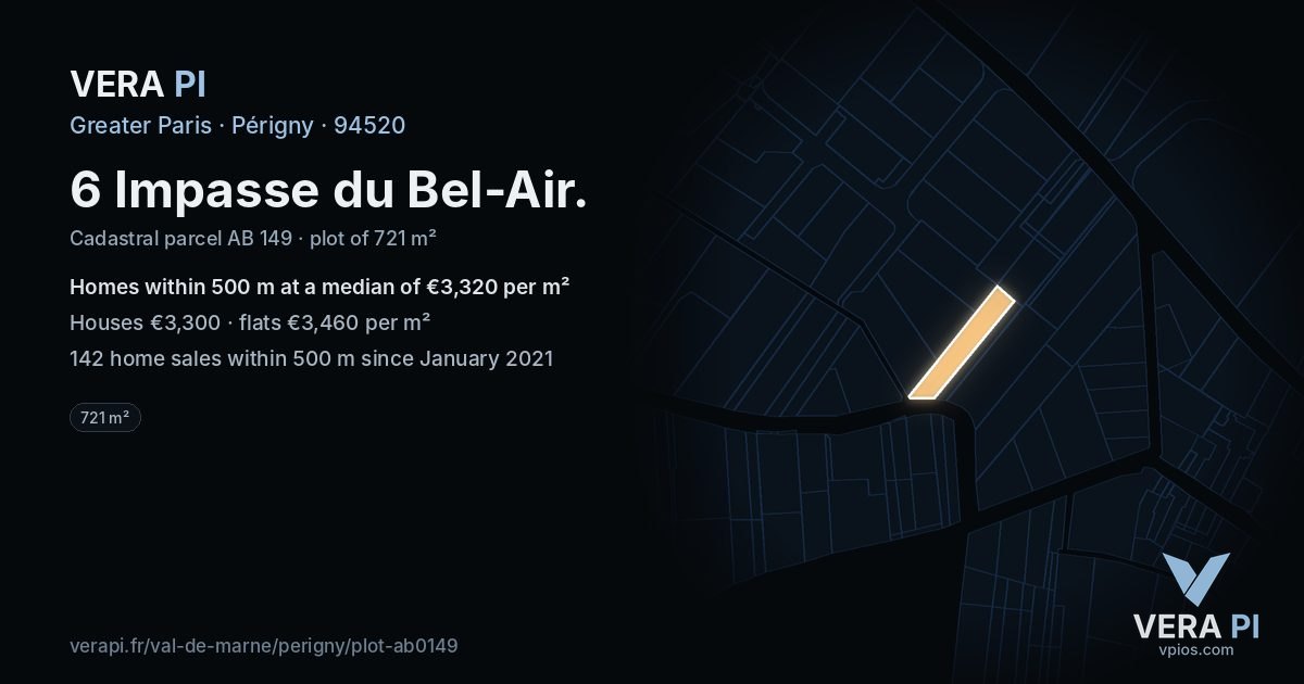 6 Impasse du Bel-Air, Périgny at night – the plot lit, the parcels around coloured by the prices near them