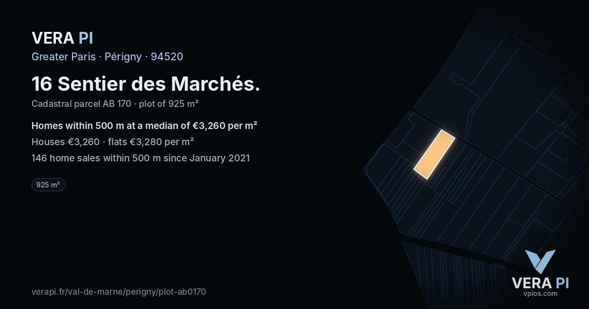 16 Sentier des Marchés, Périgny at night – the plot lit, the parcels around coloured by the prices near them
