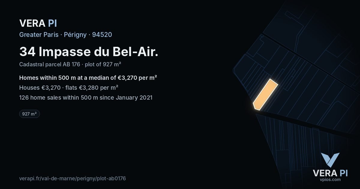34 Impasse du Bel-Air, Périgny at night – the plot lit, the parcels around coloured by the prices near them