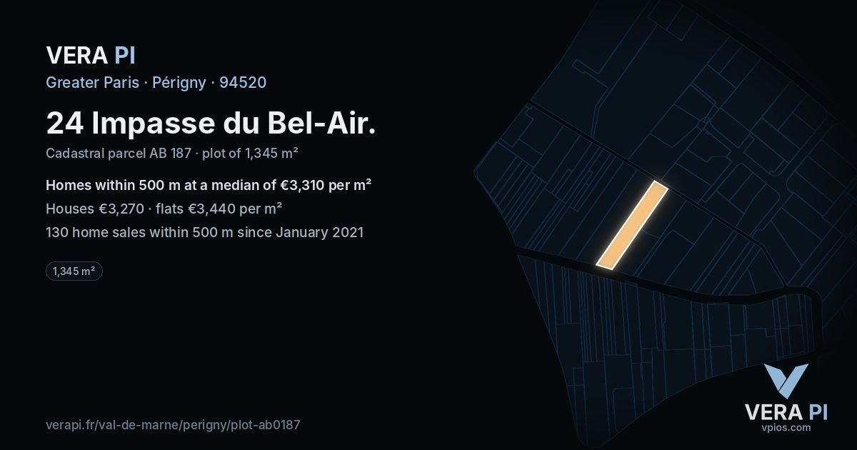 24 Impasse du Bel-Air, Périgny at night – the plot lit, the parcels around coloured by the prices near them