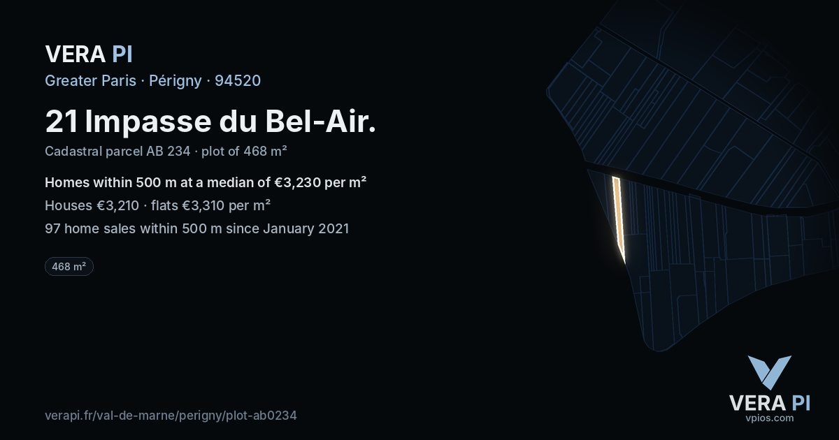 21 Impasse du Bel-Air, Périgny at night – the plot lit, the parcels around coloured by the prices near them