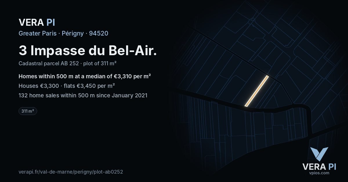 3 Impasse du Bel-Air, Périgny at night – the plot lit, the parcels around coloured by the prices near them