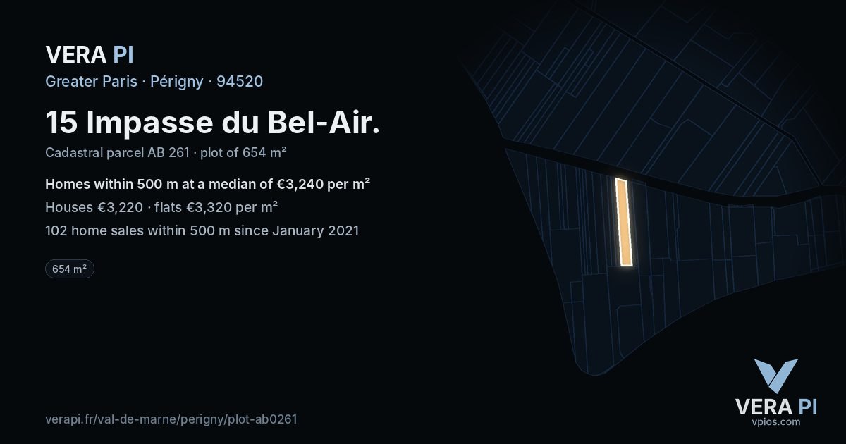 15 Impasse du Bel-Air, Périgny at night – the plot lit, the parcels around coloured by the prices near them